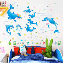 [Shijuekongjian] golfinhos adesivos de parede diy oceano animais decalques de parede para quarto das crianças do bebê quarto berçário casa decoração 2024 - compre barato