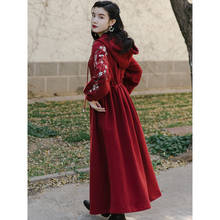 Spring/Autumn Women Dress Vintage Embroidery Dress Hooded Red Dress Elegant High Waist Long Dress Female Bing 2024 - buy cheap