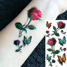 Временные татуировки, наклейки 3D, Бабочка, роза, цветок, для девочек, женщин, татуировки на руку, запястье, боди-арт, водостойкая имитация татуировки, 1 шт. 2024 - купить недорого