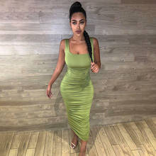 2022 Summer Party Sexy Dress Green Women Spaghetti Strap Wide Shoulder Tank Dress Draped Bodycon Midi Long Dress Clubwear M0144 2024 - buy cheap