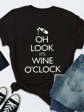 Camiseta con estampado de letras de vino en punto para Mujer, Camiseta holgada de manga corta con cuello redondo para Mujer, Camisetas para Mujer 2024 - compra barato