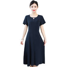 Summer Midi Dress for Women High Waist O-Neck Elegant Everyday Dress 2022 Slim Solid Color Short Sleeve Dresses Women's Clothes 2024 - buy cheap
