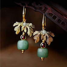 Pendientes Vintage con Pendientes de piedra colgantes verde para mujer, colgantes de hojas, joyería de moda étnica 2024 - compra barato