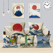 Moda algodão linho aldeia estilo ukiyo série luxo decoração fronha 45x45cm quadrado cabeceira 1 lado impressão capa de almofada 2024 - compre barato