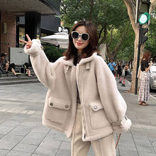 Chic Lambs Wool Women Coat 2021 New Winter Faux Fur Female Plush Locomotive Service Loose Jacket Casual Korean White Oversized 2024 - buy cheap