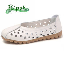 Peipah sapatos femininos de couro legítimo, calçados casuais e resistentes de enfiar o dedo do pé redondo 2024 - compre barato