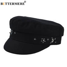 Botão de desenho da marca, chapéu de algodão coreano bordado com estrelas e lua, moda preta e branca para inverno feminina 2024 - compre barato
