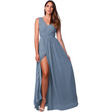 Vestidos longos de chiffon linha a elegante, vestidos de dama de honra com bolsos, comprimento do chão, espartilho personalizado, vestidos de festa de casamento com fenda lateral 2024 - compre barato