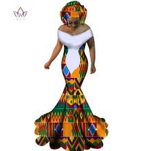 Vestidos africanos brw para mulheres, vestidos longos de pescoço slash, estampados bazin ricos, roupas de sereia estampadas africanas, plus size 6xl wy1860 2024 - compre barato