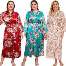 Silk Kimono Robe Bathrobe Women Satin Silk Floral Print Sleepwear Kimono Night Grow Wedding Bride Bridesmaid Plus Size Homewear 2024 - buy cheap