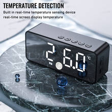 Despertador espelhado com led, alto-falante digital, bluetooth, sensor corporal, tempo, display de temperatura, relógio de mesa, casa 2024 - compre barato