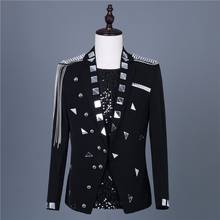 Men Mirror Chain Tassel Blazer Jacket Male Clothes White Black Coat Singer Host Bar Nightclub Performance Stage Costume 2024 - buy cheap