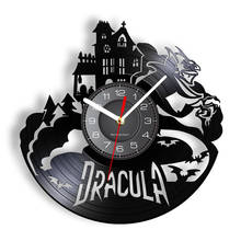 Drácula castelo arte da parede relógio de parede halloween escuro horror decoração para casa gótico vampiro morcegos vintage vinil registro relógio de parede 2024 - compre barato