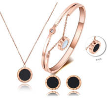 Conjunto de joyería de acero inoxidable para boda, conjunto de collar, pulsera y pendientes con diseño de concha blanca y negra esmaltada con números romanos, 316L, No se decolora 2024 - compra barato