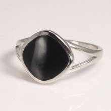 Anillos de gemas con plata esterlina 925 para mujer, piedra Natural de ónix negro, diseño Simple de procesamiento de luz de espejo 2024 - compra barato