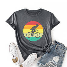 Camiseta feminina casual gola careca curta, camiseta de verão gráfica para ciclismo 2024 - compre barato