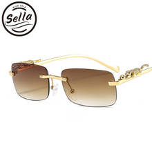 Sella 2021 New Arrival Fashion Men Women Classic Square Sunglasses Retro Rimless Tint Lens Leopard Decoration Glasses Eyewear 2024 - buy cheap