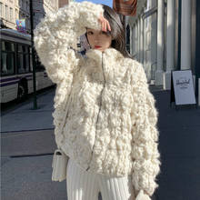 Chaqueta de punto con cremallera para Mujer, abrigo de punto con bolas de hilo, Jersey de algodón, abrigo de lana, flores, cuello levantado, Tops cortos 2024 - compra barato