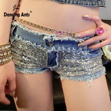 Woman Booty Shorts Low Waist Sexy Club Mini Denim Shorts Vintage Light Blue Fashion Sequined Female Hotpants 2020 New Arrival 2024 - buy cheap