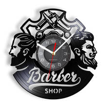 Barber Shop Logo Hair Salon Decor Vintage Vinyl Record Wall Clock Hair Accessories Hairdresser Wall Sign Decorative Wall Watch 2024 - buy cheap