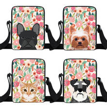 Kawaii Flower Print Cat Dog Cross Bag Woman Portable Messenger Bags Teenagers Credit Book Bag Canvas Shoulder Bags Gift 2024 - buy cheap