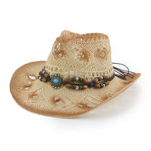 Sombreros de Sol de estilo vaquero para hombre y mujer, sombreros de paja y cinturón con banda ancha, tejido de lujo, estilo occidental, hecho a mano 2024 - compra barato