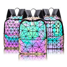 Women's Geometry Plaid Holographic Backpack Fashion Color Luminous Backpack Female Teenager School Bag Girls Bagpack Bag 2024 - buy cheap