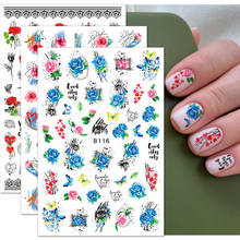 3D Flower Nail Stickers Spring Rose Floral Design Abstract Leaf Geometry Line Sliders For Nail Decals Manicure Wrap Decoration 2024 - buy cheap