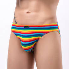 Fashion Men Rainbow Striped Briefs U Convex Pouch Panties Man Colorful Underwear Male Sexy Underpants Low Rise Knickers
