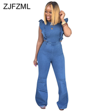 Streetwear casual denim macacões feminino azul borboleta manga sem costas bandagem macacão verão sem mangas com zíper até festa geral 2024 - compre barato