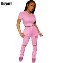 2 Piece Jogger Set Women Tracksuit Casual Summer Crop Top and Stacked Pants Sweatpants Set Women Two Piece Outfits Matching Sets 2024 - buy cheap