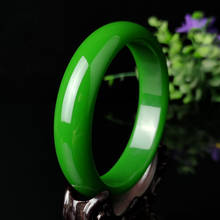 Pulseira de jade esculpida à mão, verde chinês natural, joias da moda, bracelete amplo de jade, para meninas e mamãe, acessórios de presentes 2024 - compre barato