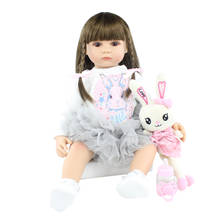 60cm New Face Soft Silicone Reborn Baby Doll For Gir Long Hair Princess Toddler Kids Birthday Gift Play House Bedtime Toy 2024 - buy cheap