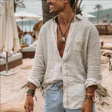 Ropa de lino y algodón Para Hombre, camisa de manga larga con botones, estilo americano y europeo, nuevo, 2021 2024 - compra barato