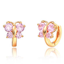 Cute Yellow Gold Color Butterfly Pink Crystals CZ Circle Huggies Small Hoop Earrings For Kids Children Girls Jewelry Aros Aretes 2024 - buy cheap