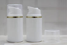 50ML white plastic airless bottle gold line white/clear lid for lotion/emulsion/foundation/anti-UV sunscreen cream skin packing 2024 - buy cheap