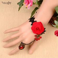 Pulsera de mariposa gótica Vintage para mujer, brazalete de encaje negro y rosa, estilo Steampunk, redondo, 1 unidad 2024 - compra barato