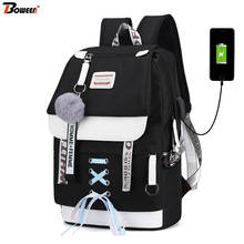 Canvas Usb School Bags for Girls Teenagers Backpack Women Bookbags Black 2022 Large Capacity Middle High College Teen Schoolbag 2024 - buy cheap