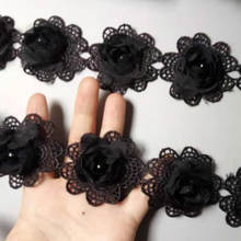 Tecido bordado de renda com borla flor 3d, 10 tamanhos preto 5x5cm pérola aplique costura artesanato vestido de casamento roupa 2024 - compre barato