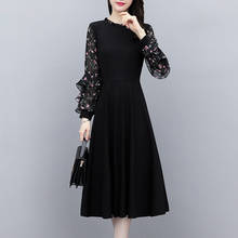 Woman Dresses Autumn New Long Black Long Sleeve Chiffon Floral Dress Vestido De Mujer Femme Robe 2024 - buy cheap