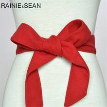 RAINIE SEAN Velvet Belts For Women Solid Self Tie Bow Red Black Winter Ladies Waist Belt Strap Female Waistband Coat Accessories 2024 - buy cheap