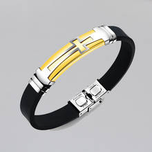 Classical Men Bracelets Christian Black Silicone Bracelet 3 Colors Stainless Steel Cross Clasp Wristband Male Jewelry Accesories 2024 - buy cheap