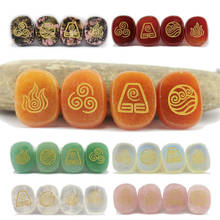 4pc/Bag 20x25mm Natural Stone Crystal Carving Fire Air Water Earth Four Elements Religious Runes Aura Blue Gold Divination Stone 2024 - buy cheap