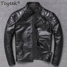 Tcyeek-jaqueta de couro legítimo masculina, roupas de inverno 2020, motociclista, casaco de couro de vaca real, moda de rua, w1756 2024 - compre barato