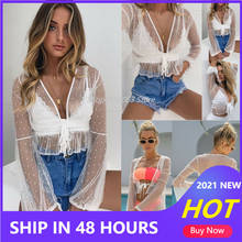 Brand New 2022 Sexy Women White Short Cover Up Summer Lace Dots Mesh Crochet Bikini Swimwear Beach Dress Bathing Suit S M L XL 2024 - buy cheap