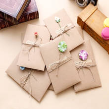 5 pacote retro kraft flores secas cartão com envelope mensagem convite festa de casamento cartão papelaria artesanal natal 2024 - compre barato