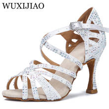 WUXIJIAO dance shoes girls latin dance shoes trend pearl rhinestone white satin salsa dance shoes wedding shoes 2024 - buy cheap