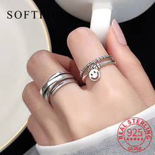 SOFTPIG Real 925 Sterling Silver Face Geometric Adjustable Ring For Fashion Women Party Cute Fine Jewelry Minimalist Accessories 2024 - buy cheap