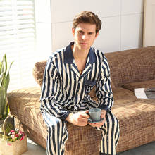 Spring summer Silk Pajamas for Men Striped Sleepwear Men Pajama Sets Long Sleeve Pants Silk Suit Home Clothes Men Leisure Suits 2024 - buy cheap