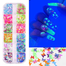 Lentejuelas de mariposa fluorescentes para manicura, 12 colores, purpurina mixta, láser, Sinfonía, copos brillantes, decoración DIY 2024 - compra barato